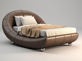 Brown classic double bed isolated created with technology. photo
