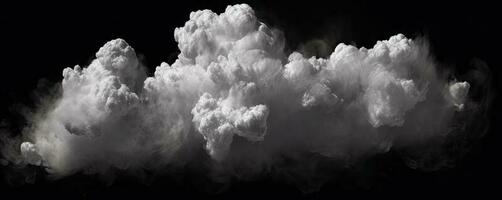 panorama blanco nube en negro antecedentes. amplio cielo y nubes oscuro tono creado con generativo ai tecnología foto