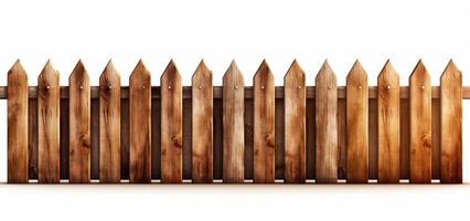 Brown wooden fence isolated on a white background that separates the objects. There are clipping paths for the designs and decoration created with Generative AI technology photo