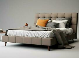 Brown classic double bed isolated created with Generative AI technology. photo