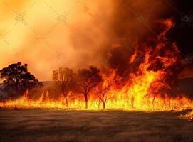 Wildfires or forest fire burning with a lot of smoke created with technology photo