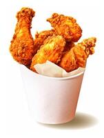 Fried chicken in paper bucket created with Generative AI technology photo