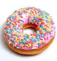 Donut with sprinkles isolated created with Generative AI technology photo