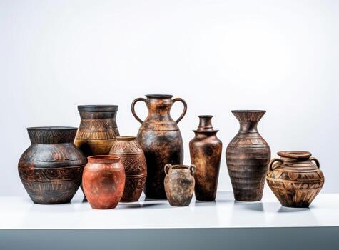 antiguo cerámico decorativo ánfora en un blanco antecedentes. creado con generativo ai tecnología foto