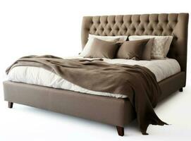 Brown classic double bed isolated created with Generative AI technology. photo