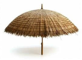 Reed, Straw beach umbrella isolated on white background created with Generative Al technology photo