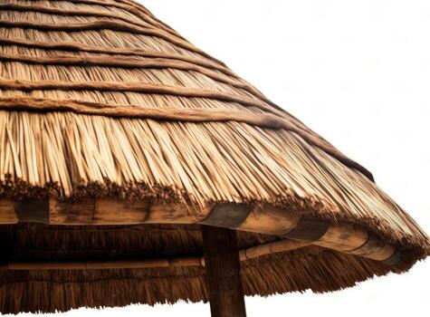 Reed, Straw beach umbrella isolated on white background created with technology photo