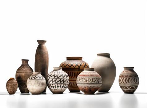 antiguo cerámico decorativo ánfora en un blanco antecedentes. creado con generativo ai tecnología foto