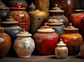 Antique ceramic decorative amphora on a white background. created with technology photo