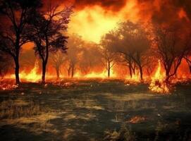 Wildfires or forest fire burning with a lot of smoke created with technology photo