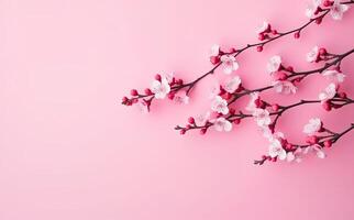 Dreamy cherry blossoms as a natural border, studio isolated on pure background, panorama format created with technology. photo