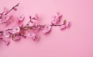 Dreamy cherry blossoms as a natural border, studio isolated on pure background, panorama format created with technology. photo