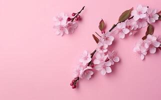 Dreamy cherry blossoms as a natural border, studio isolated on pure background, panorama format created with technology. photo