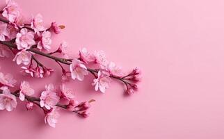 Dreamy cherry blossoms as a natural border, studio isolated on pure background, panorama format created with technology. photo