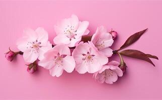Dreamy cherry blossoms as a natural border, studio isolated on pure background, panorama format created with technology. photo
