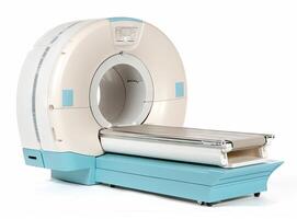 CT Scan Isolated on White. Side View of MRI Scanner. MRI Scans. Computerized Axial Tomography Scan. X-ray Computed CAT Medical and Science Equipment created with technology. photo