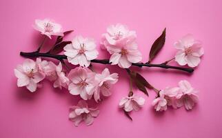 Dreamy cherry blossoms as a natural border, studio isolated on pure background, panorama format created with technology. photo