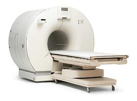 CT Scan Isolated on White. Magnetic Resonance Imaging Machine.  Computerized Axial Tomography Scan. X-ray Computed CAT Medical and Science Equipment created with Generative AI technology. photo