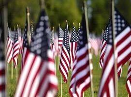 Phalanx of U.S. Flags honoring the fallen created with Generative AI technology. photo