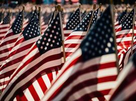 Phalanx of U.S. Flags honoring the fallen created with Generative AI technology. photo