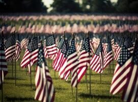 Phalanx of U.S. Flags honoring the fallen created with Generative AI technology. photo