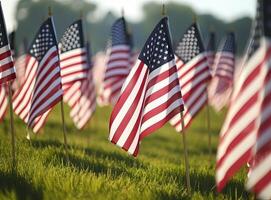Phalanx of U.S. Flags honoring the fallen created with technology. photo