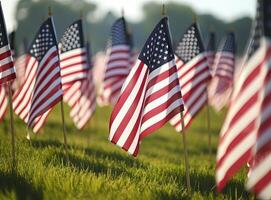 Phalanx of U.S. Flags honoring the fallen created with Generative AI technology. photo