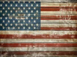 america flag painted on old wood background created with Generative AI technology. photo