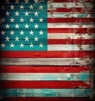 america flag painted on old wood background created with Generative AI technology. photo