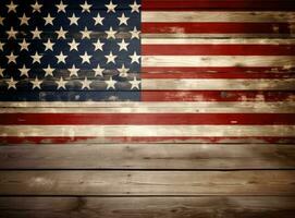 America bandera pintado en antiguo madera antecedentes creado con generativo ai tecnología. foto
