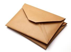 Brown envelopes. Paper gift cards and invitations isolated on white background. created with technology photo