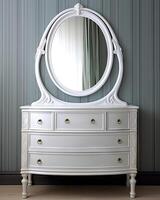 Isolated white antique dressing table created with Generative AI technology photo