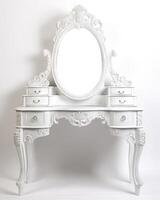 Isolated white antique dressing table created with Generative AI technology photo