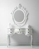 Isolated white antique dressing table created with Generative AI technology photo