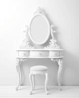 Isolated white antique dressing table created with Generative AI technology photo