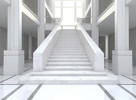The main hall with a large staircase, columns. Many steps leading to the top. created with technology photo