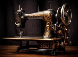 vintage sewing machine isolated on white created with technology photo