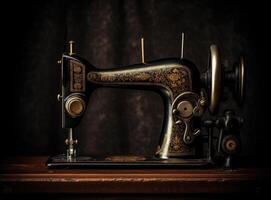 vintage sewing machine isolated on white created with Generative AI technology photo