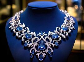 diamonds necklace created with Generative AI technology photo