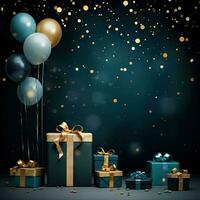 turquesa antecedentes para un foto disparar con globos y cumpleaños regalos creado con generativo ai tecnología