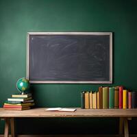 blank green chalkboard, school and teaching concept, copy space for text created with technology photo