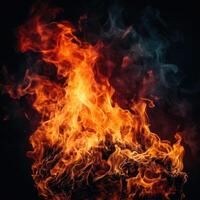 Fire red and yellow, thermal energy at the fuel point during the night. created with technology photo
