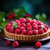 raspberry cheesecake created with Generative AI technology photo