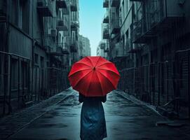 Girl walking with umbrella on rainy evening created with technology photo