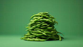 green beans on green background created with technology photo