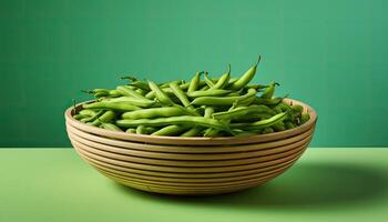 green beans on green background created with technology photo