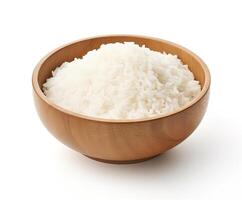Basmati rice groats in a wooden bowl isolated created with technology photo