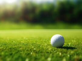 Golf ball on the green grass golf course created with Generative AI technology photo