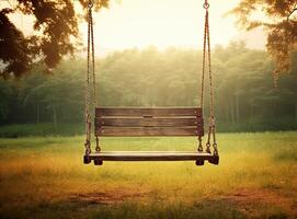 Empty chain swing in playground. created with technology photo