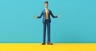 Man full length businessman 3D illustration of cartoon men cute character isolated created with technology photo
